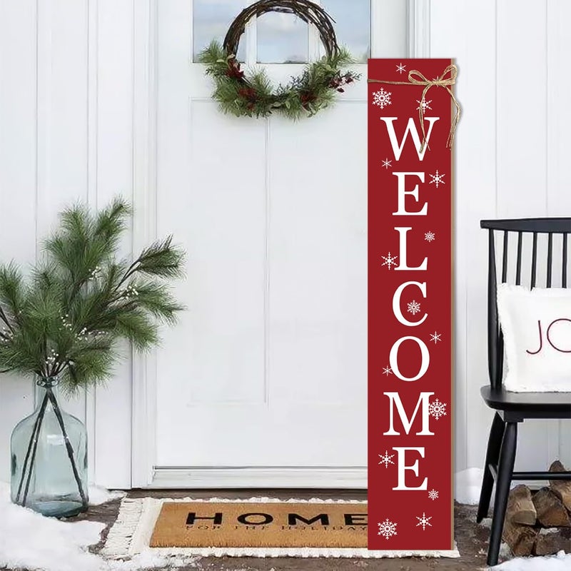 Seimip Christmas Porch Sign Welcome Sign For Front Porch Snowflake Red Home Decor Indoor Outdoor Wintern Wooden Vertical Sign For Patio Front Door Porch Wall Yard Outdoor - Image 2